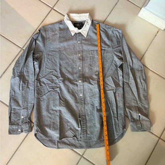 Ralph Lauren Double RL Grey Button-Down Shirt with Cream Contrast Collar - Picture 3 of 4